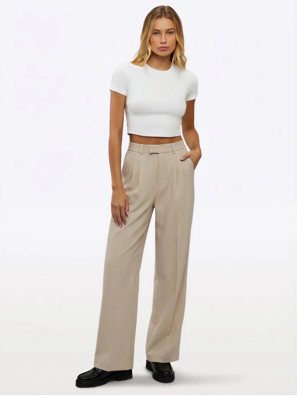 Cuts Clothing High-Waist Wide-Leg Trousers in Beige